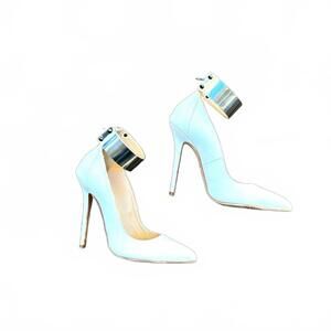 Olcay Gulsen White Leather Metal Ankle Cuff Sexy Heels | Size 37